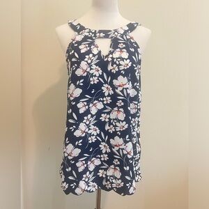 White and Blue Sleeveless Camisole with Cut Out Design